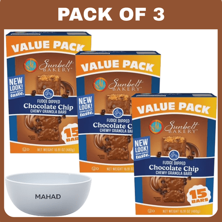 Sunbelt Bakery Chewy Granola Bars, Fudge Dipped Chocolate Chip, 15 Ct Value Pack, 16.91 Oz-3 pack-with Bowel by Mahad