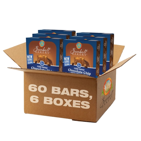 Sunbelt Bakery Fudge Dipped Chocolate Chip Chewy Granola Bars, 60 Bars (6 Boxes), 67.56 oz
