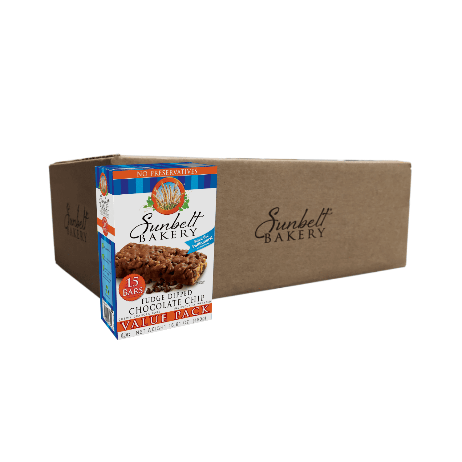 Sunbelt Bakery Fudge Dipped Chocolate Chip Chewy Granola Bars Value Pack, 8 Boxes, 120 Bars, Full Case