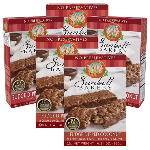 Sunbelt Bakery Fudge Dipped Coconut Chewy Granola Bars, 5 Boxes