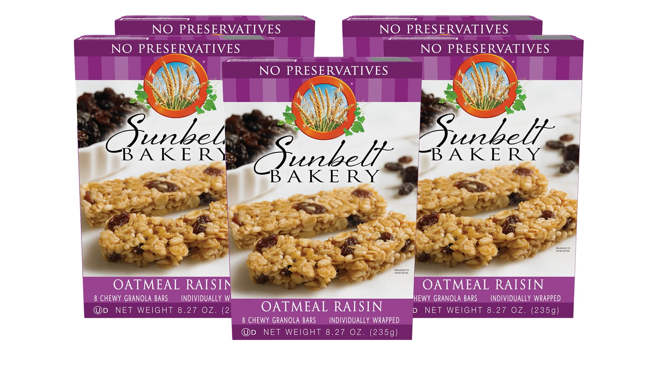 Sunbelt Bakery Oatmeal Raisin Chewy Granola Bars, 5 Boxes, 40 Individually Wrapped