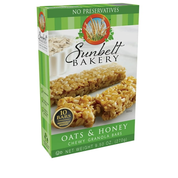 Sunbelt Bakery Oats & Honey Chewy Granola Bars, 1.0 Oz Bars, 10 Count