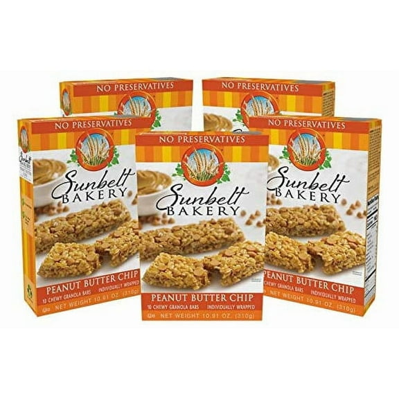 Sunbelt Bakery Peanut Butter Chip Chewy Granola Bars, 5 Boxes, No Preservatives (50 Bars)