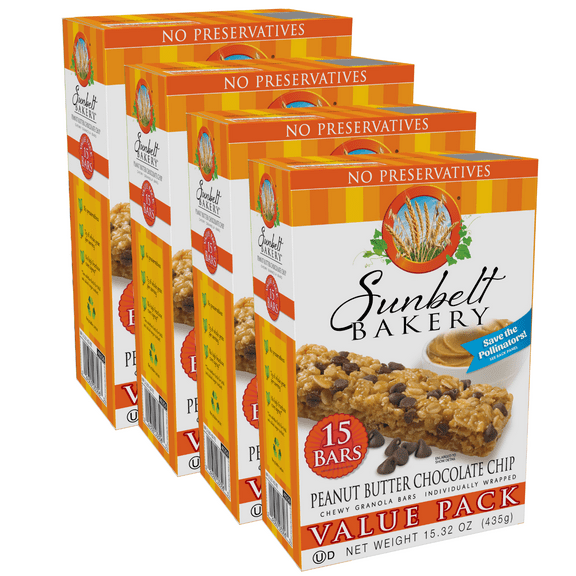 Sunbelt Bakery Peanut Butter Chocolate Chip Chewy Granola Bars Value Pack, 4 Boxes, 60 Bars