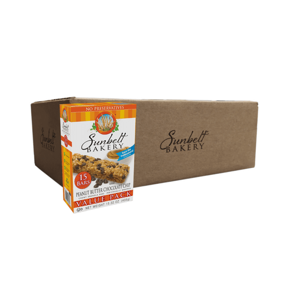 Sunbelt Bakery Peanut Butter Chocolate Chip Chewy Granola Bars Value Pack, 8 Boxes, 120 Bars, Full Case