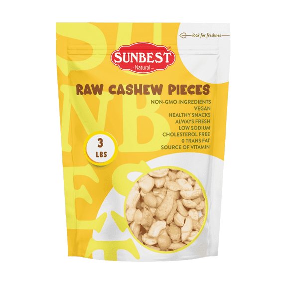 Raw Cashew Pieces – 3 Pound Bulk Bag by Sunbest Natural  – Large, Unroasted & Unsalted, Fresh, Keto, Paleo, Vegan – Non-GMO, Gluten-Free