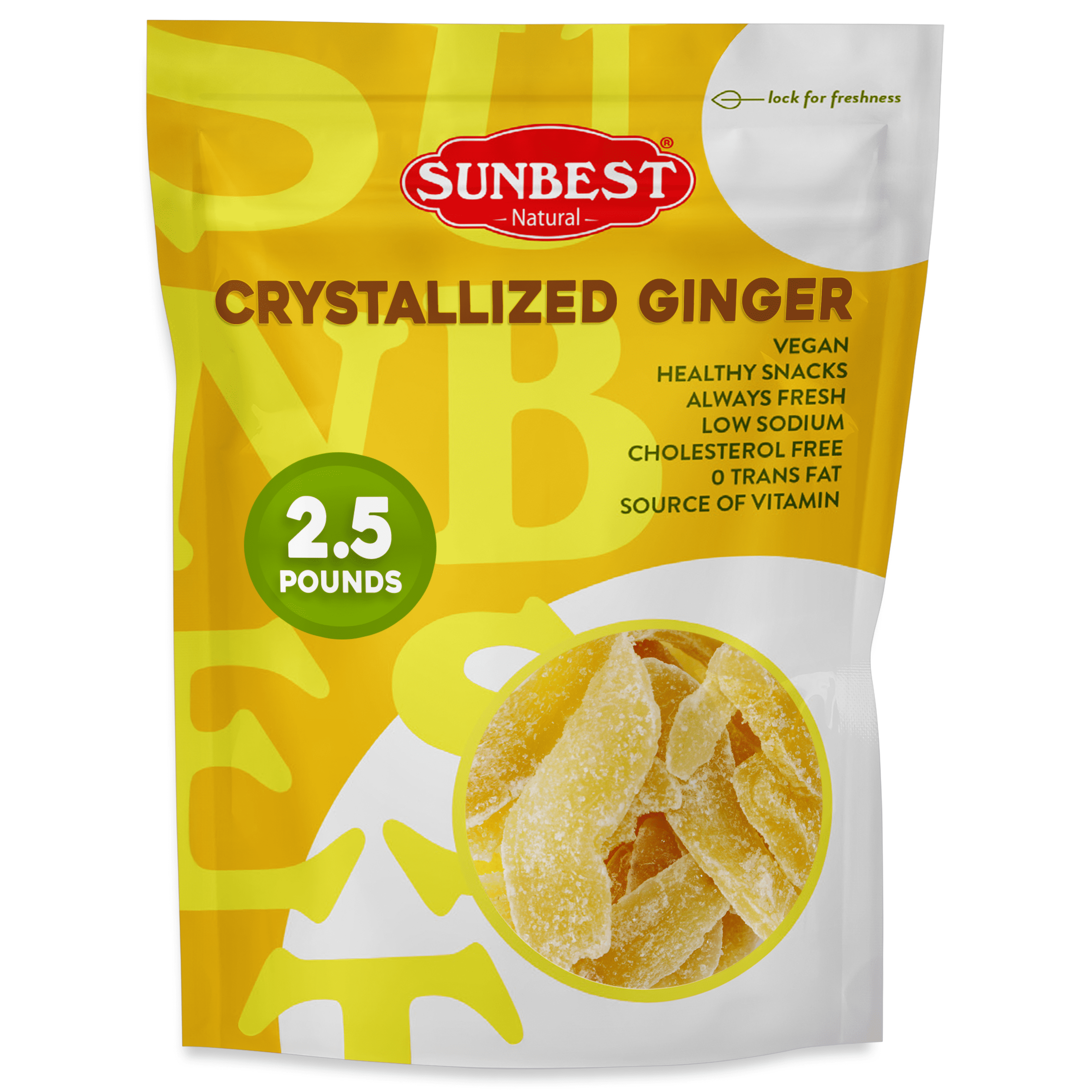Dried Ginger Slices – 2.5 Pound Bulk Bag by Sunbest Natural – Crystallized, Kosher, Vegan, Ready to Eat, Perfect Snack in Resealable Bag
