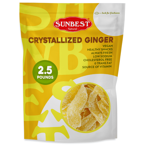 Dried Ginger Slices – 2.5 Pound Bulk Bag by Sunbest Natural – Crystallized, Kosher, Vegan, Ready to Eat, Perfect Snack in Resealable Bag