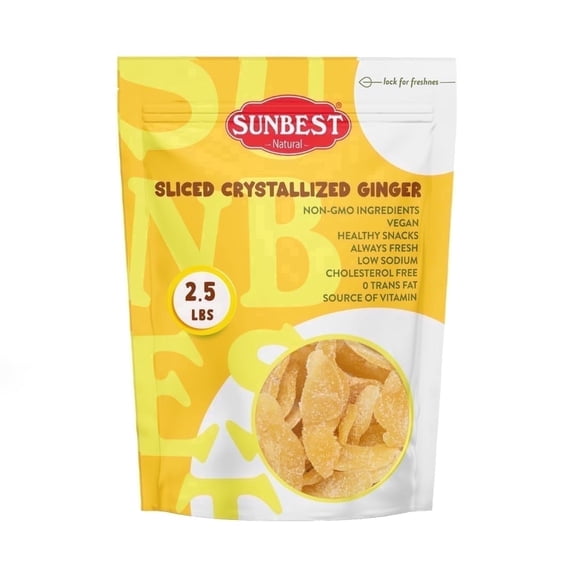 Dried Ginger Slices 2.5 Pound Bulk Bag by Sunbest Natural Crystallized, Kosher, Vegan, Ready to Eat, Perfect Snack in Resealable Bag