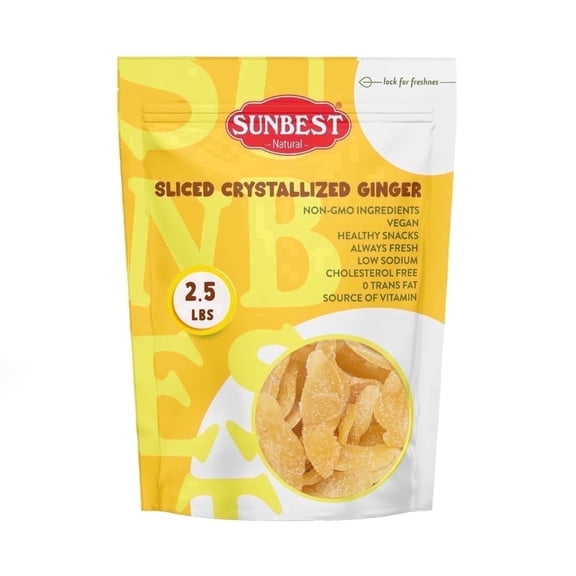 Dried Ginger Slices 2.5 Pound Bulk Bag by Sunbest Natural Crystallized, Kosher, Vegan, Ready to Eat, Perfect Snack in Resealable Bag