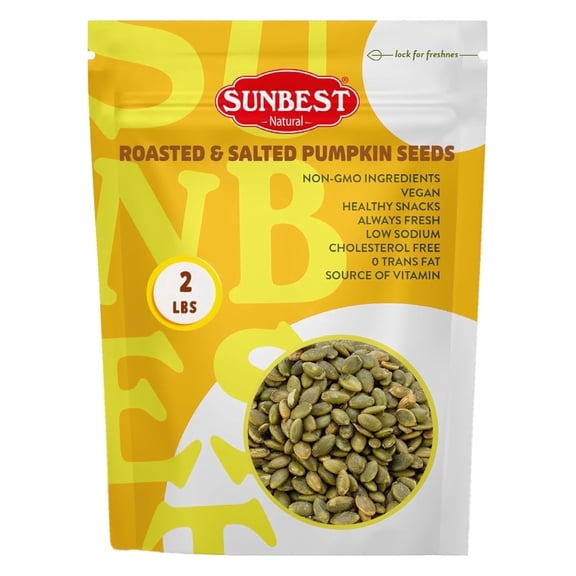 Roasted Pumpkin Seeds with Sea Salt – 2 Pound Bulk Bag by Sunbest Natural