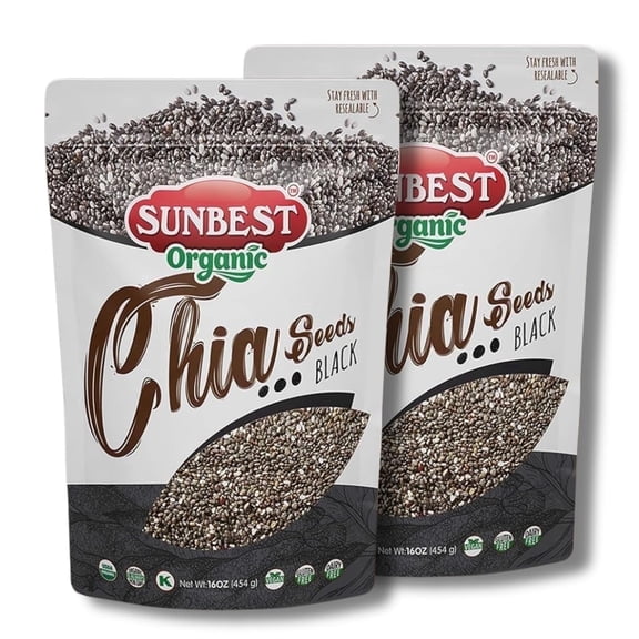 Organic Black Chia Seeds 2 Pack (16oz ea) by Sunbest Organic USDA Organic Seeds