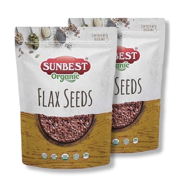 Organic Flax Seeds – 2 Pack (16oz ea) by Sunbest Organic – USDA Organic Seeds