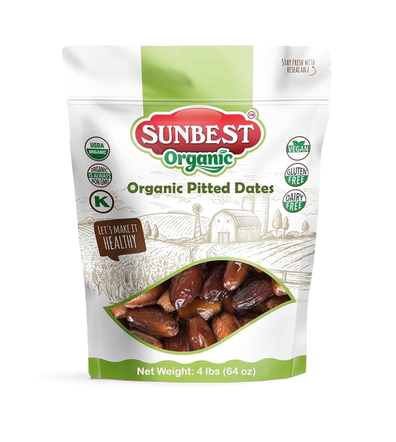 Organic Pitted Dates – 4 Pound Bulk Bag by Sunbest Organic – Soft & Chewy Fiber Packed Fruit