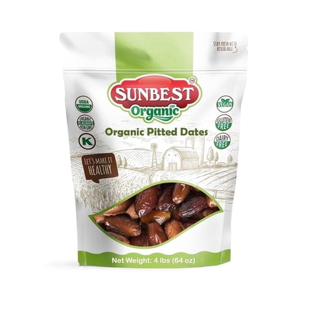 Organic Pitted Dates – 4 Pound Bulk Bag by Sunbest Organic – Soft & Chewy Fiber Packed Fruit