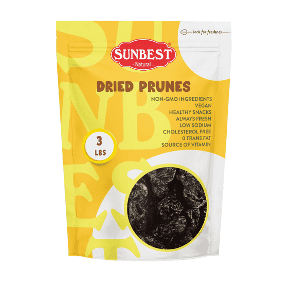 Jumbo Pitted Prunes – 3 Pound Bulk Bag by Sunbest Natural – Digestive Support
