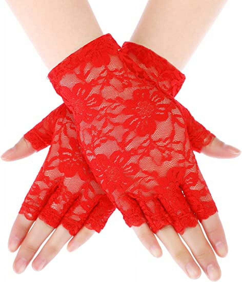 Sunblock Fingerless Bridal Lace Gloves Women Short Floral Gloves for