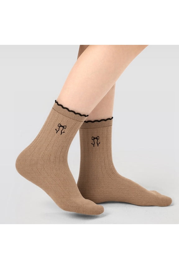 Girls Bow Lace Cuffed Knee High Socks For School And Dress Up Play