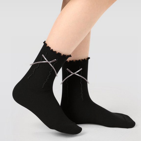 Sunbona Girls Bow Lace Cuffed Knee High Socks Soft Comfortable Stockings For School And Daily Wear