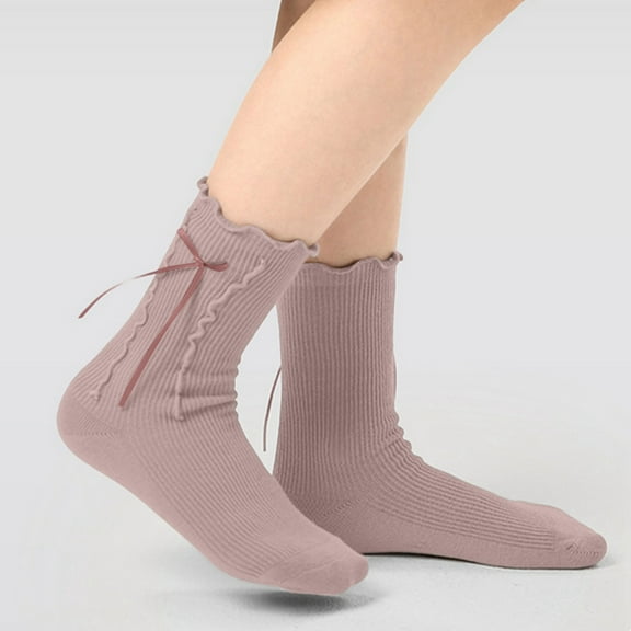 Sunbona Girls Bow Lace Cuffed Knee High Socks Soft Comfortable Stockings For School And Daily Wear