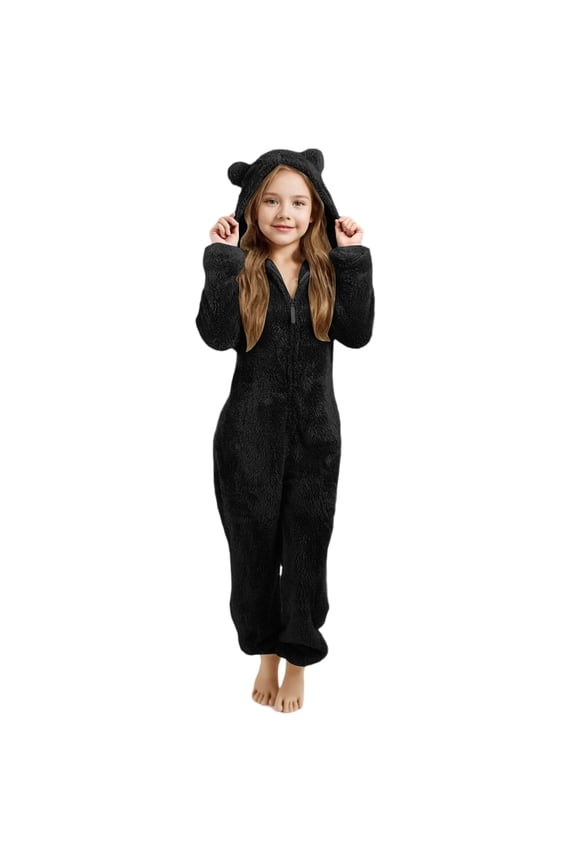 Girls Fleece Hooded Romper Jumpsuit soft comfortable With Ears Soft Warm Winter Pajamas Play Costume For Toddler Kids