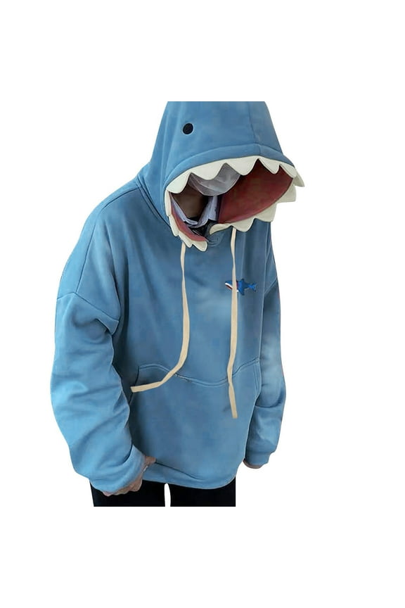 Women Cute Shark Hoodie Long Sleeve Blue Kawaii Shark Shape Hoodies for Women Oversized Fall Fashion Outfits Sweaters Tops Workout Pocket Casual Top Hooded