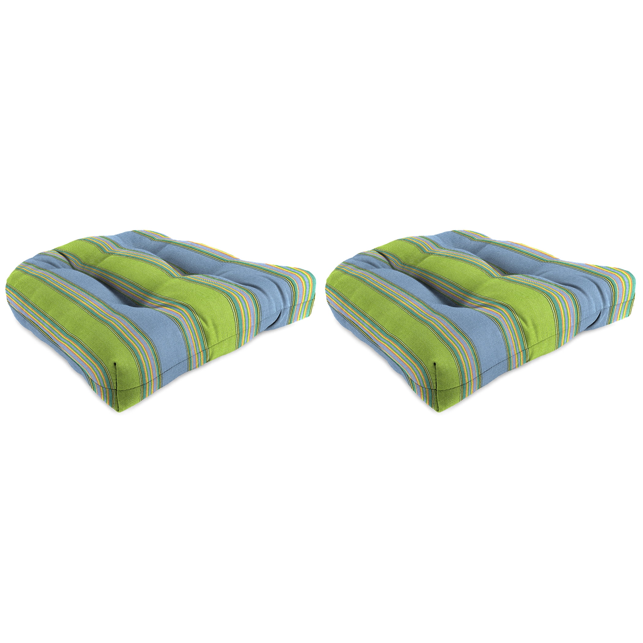 Jordan Manufacturing Sunbrella 18 x 18 Bravada Limelight Multicolor Stripe Square Tufted Contoured Outdoor Wicker Seat Cushion 2 Pack