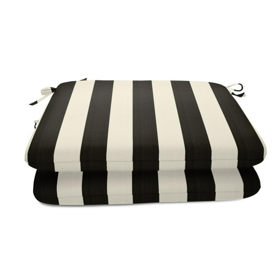 Casual Cushion Stripe Sunbrella® Fabric 2-Piece Indoor/Outdoor Seat Pad Cushion, 20"W x 18"L, Maxim Classic
