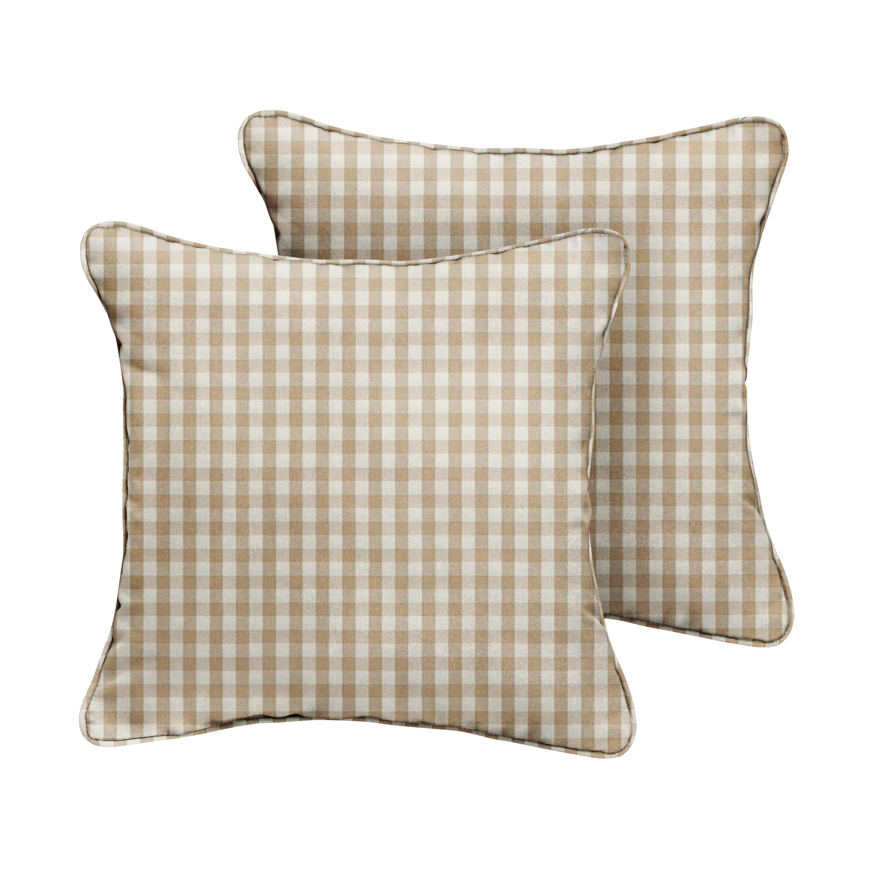 Beige and White Checkered Outdoor Square Pillow Set, 20" x 20"
