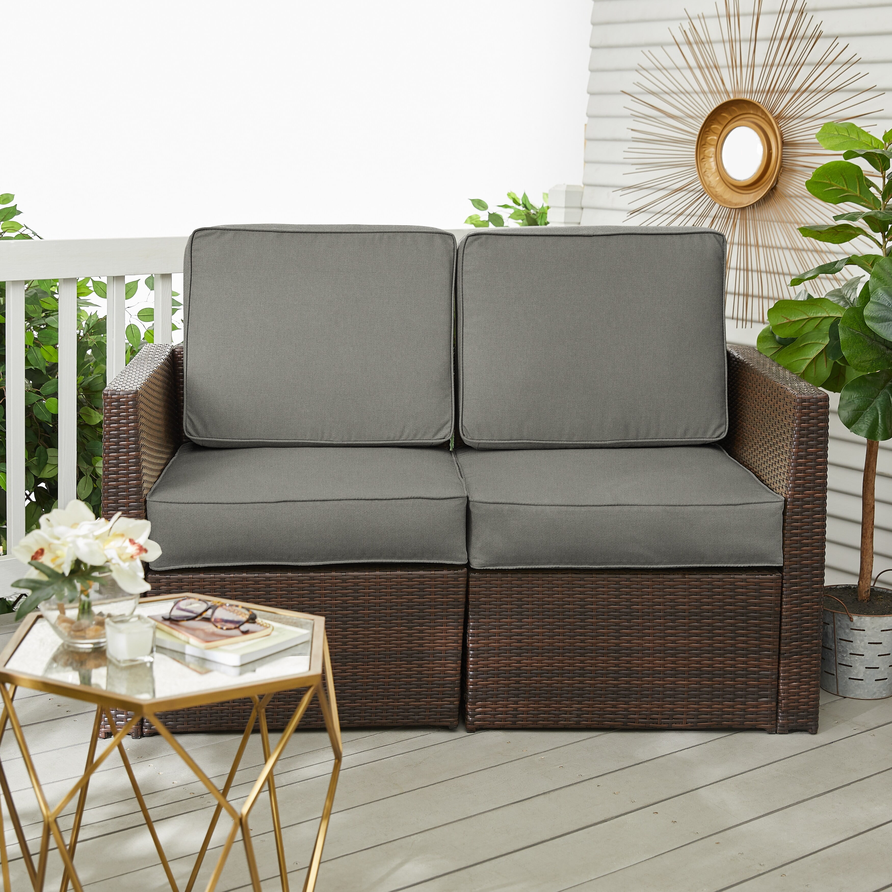 Sunbrella  Canvas Charcoal Grey Indoor/Outdoor Deep Seating Cushion Loveseat Set - 23.5 in W x 23 in D