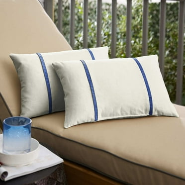 Sunbrella  Canvas Natural and Canvas True Blue Indoor/ Outdoor Pillows 13" x 20"