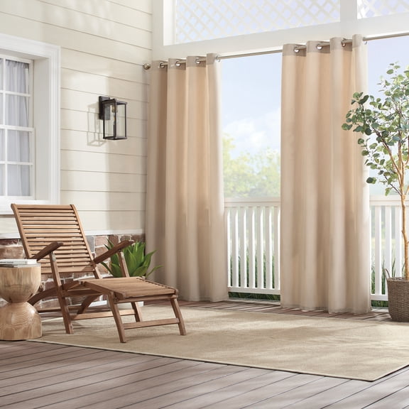 Sunbrella Canvas Solid Light Filtering Grommet Top Single Curtain Panel, Beige, 52 x 84