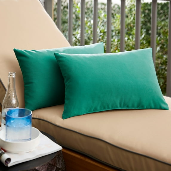 Sunbrella Canvas Teal Indoor/Outdoor Knife Edge Pillow (Set of 2) 14 in H x 24 in W