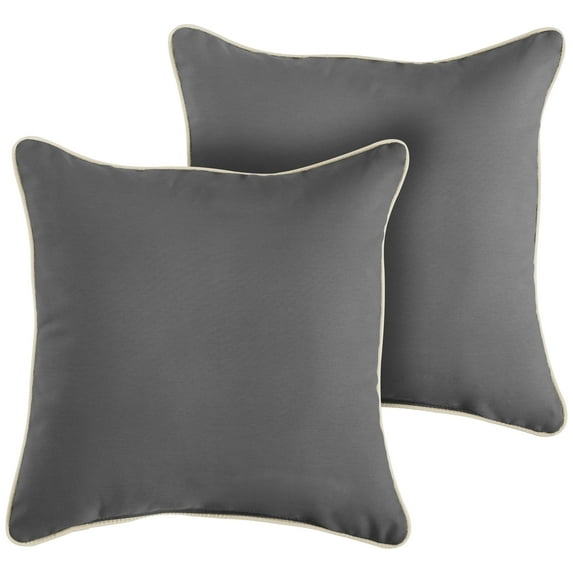 Sunbrella Charcoal Grey with Ivory Corded Indoor/ Outdoor Pillow Set (Set of 2) 18 in x 18 in
