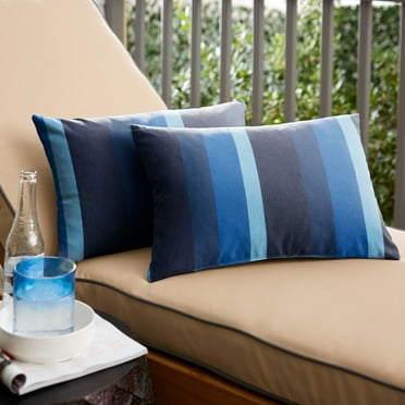 Sunbrella  Gateway Indigo Stripe Indoor/Outdoor Knife Edge Pillow (Set of 2) Blue 13 in H x 20 in W