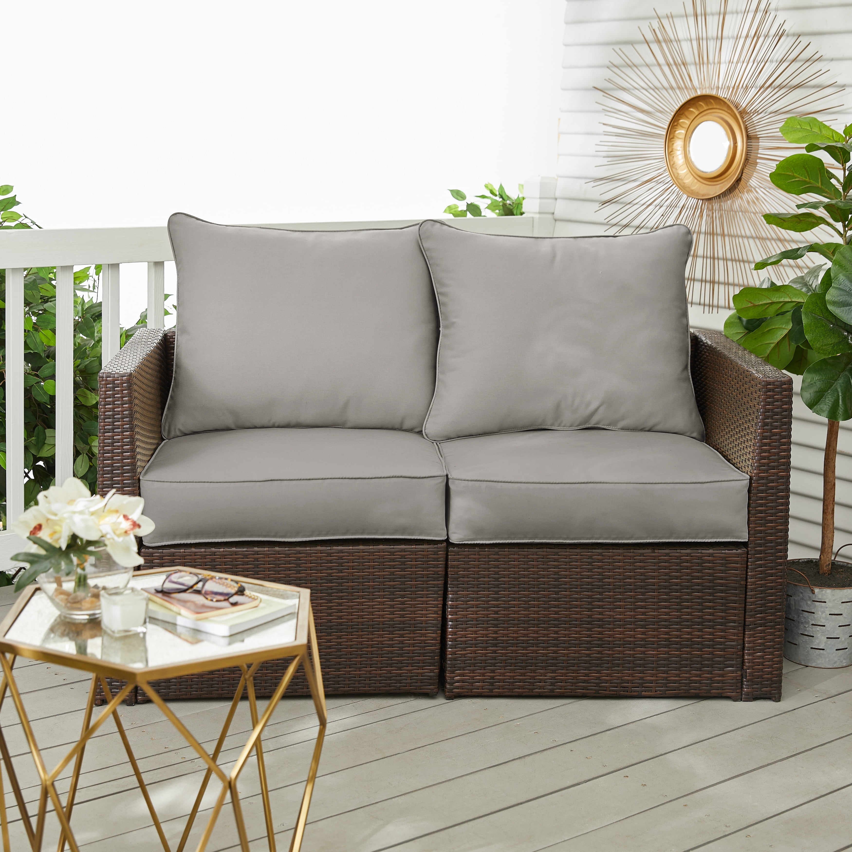 Sunbrella Gray Corded Indoor/Outdoor Loveseat Cushion Set