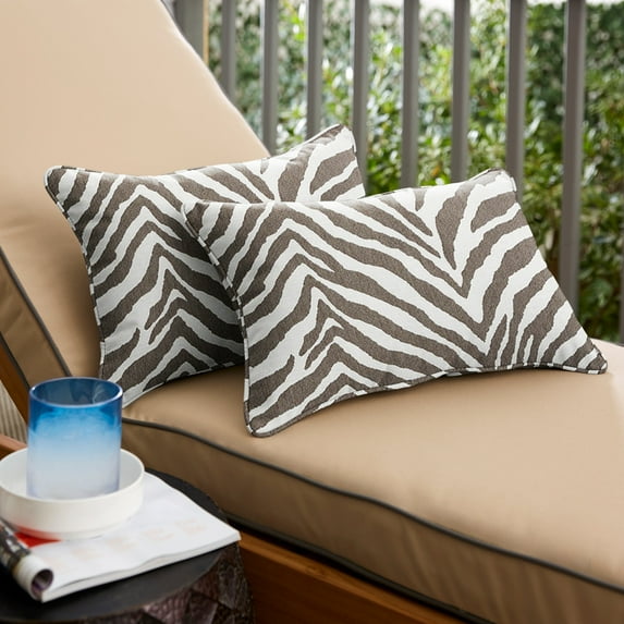 Sunbrella Grey Zebra Indoor/Outdoor Pillows, Set of 2, Corded 12" x 18"