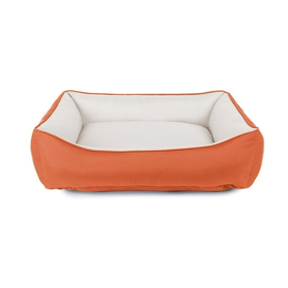 Sunbrella Indoor/Outdoor Reversible Double Sided, Cuddler Dog Bed with Bumper 42x54 - Cayenne/Eggshell