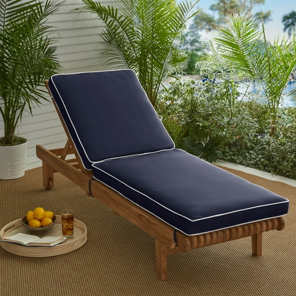 Sunbrella Kokomo Hinged Sunlounger Cushion with  Fabric Navy with Natural