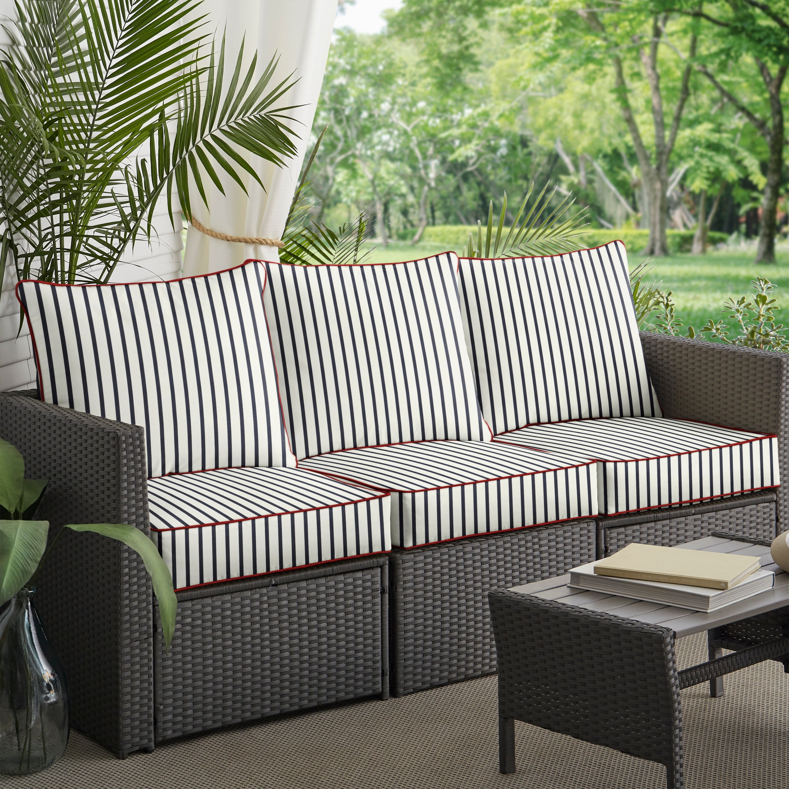 Sunbrella Lido Indigo Striped Outdoor Sofa Cushions Set
