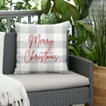thumbnail image 1 of Sunbrella Merry Christmas Grey Buffalo Plaid Indoor/ Outdoor Pillow, 1 of 5