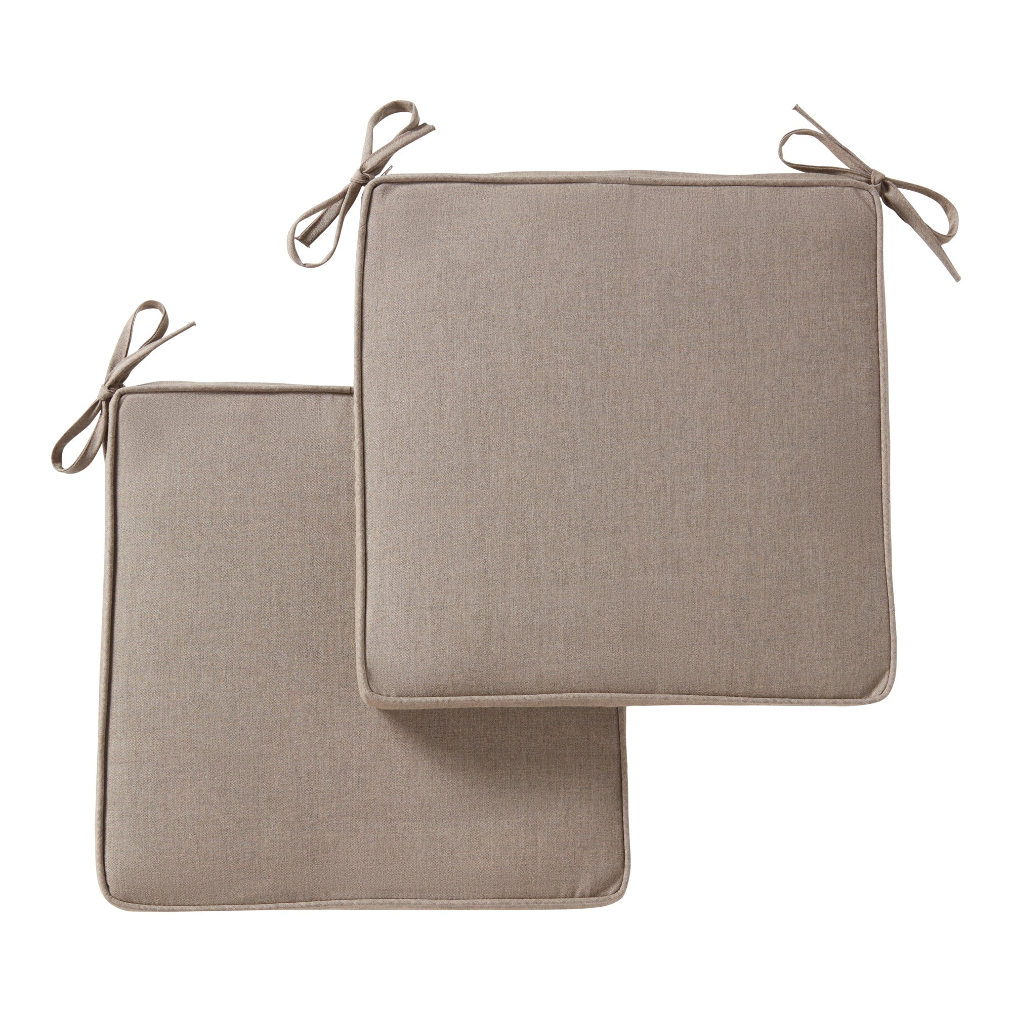 Beige Foam Square Outdoor Chair Pads with Tie Attachment, Set of 2