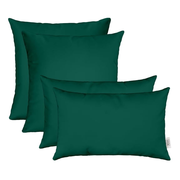 Sunbrella Outdoor Throw Pillows Set of 4, 20x12 Lumbar and 17x17 Square, Waterproof Fade Resistant Fabric for Patio Furniture,Fiberfill, Canvas Forest Green