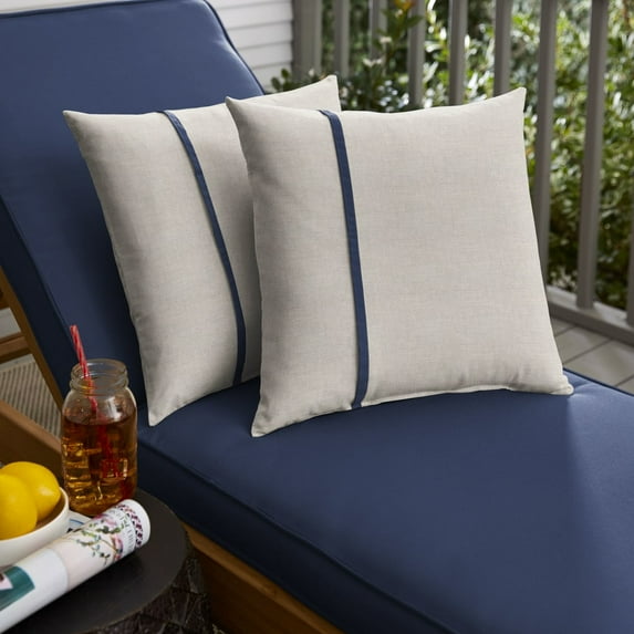 Sunbrella Sorra Home Cast Silver and Canvas Navy Small Flange Indoor/ Outdoor Square Pillow, Set of 2 22 in h x 22 in d