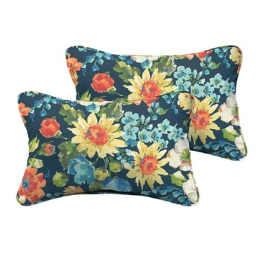Sunbrella Sorra Home Indoor/ Outdoor Blue Multi Floral Lumbar Pillow, Set of 2 12 in L x 24 in W