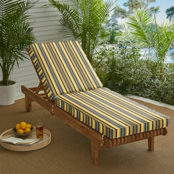 Sunbrella Sorra Home Indoor/Outdoor Chaise Lounge Cushion - 24"W x 73"L x 3"H Grey/Yellow Stripe