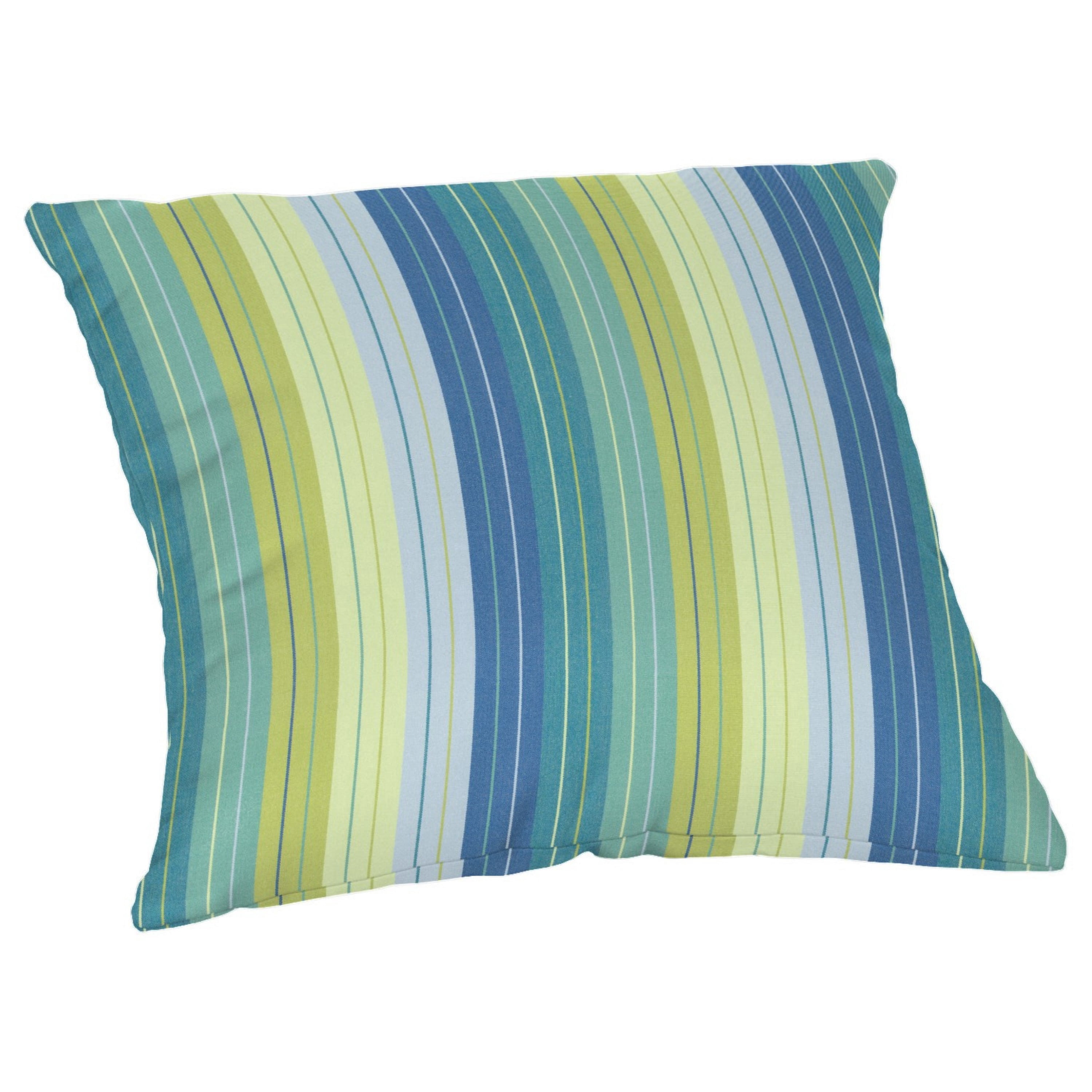 Casual Cushion Outdoor Throw Pillow, Striped Sunbrella Fade-Resistant for Patio Furniture, Adirondacks & Porch Swings, 18"W x 18"L, 6" thick, Reversible, Seville Seaside