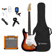 Sunburst Electric Guitar Beginner Kit Full Size 39 Inch Set Includes Tremolo Guitar, 20W Amplifier 3 Picks, Shoulder Strap, Tuner, Bag Case