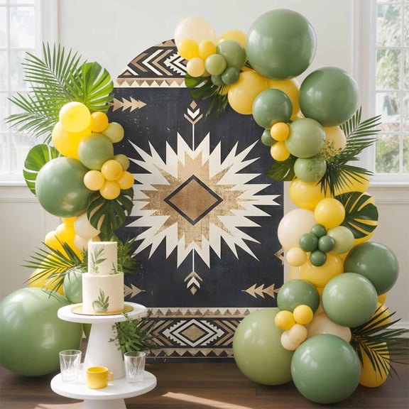 Sunburst Emblem Arch Backdrop Cover, 4FT, Boho Arrow ElementBlack Tribal Rustic Brown Retro Spandex Arch Covers Double-Sided Backdrop for Wedding Birthday Party Photo Background Decoration