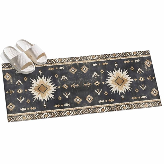 Sunburst Emblem Area Rug, Boho Arrow ElementBlack Tribal Rustic Brown Retro Non-Slip Felt Rubber Backing Rectangle Indoor Carpet Washable Rugs for Living Room Bedroom 2x6ft